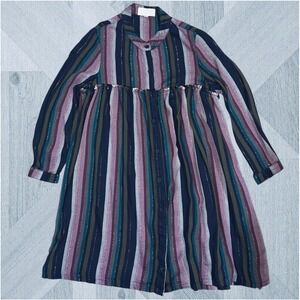 Bella Dahl Dress Girls 12 Multicolor Metallic Striped Long Sleeve Button Front